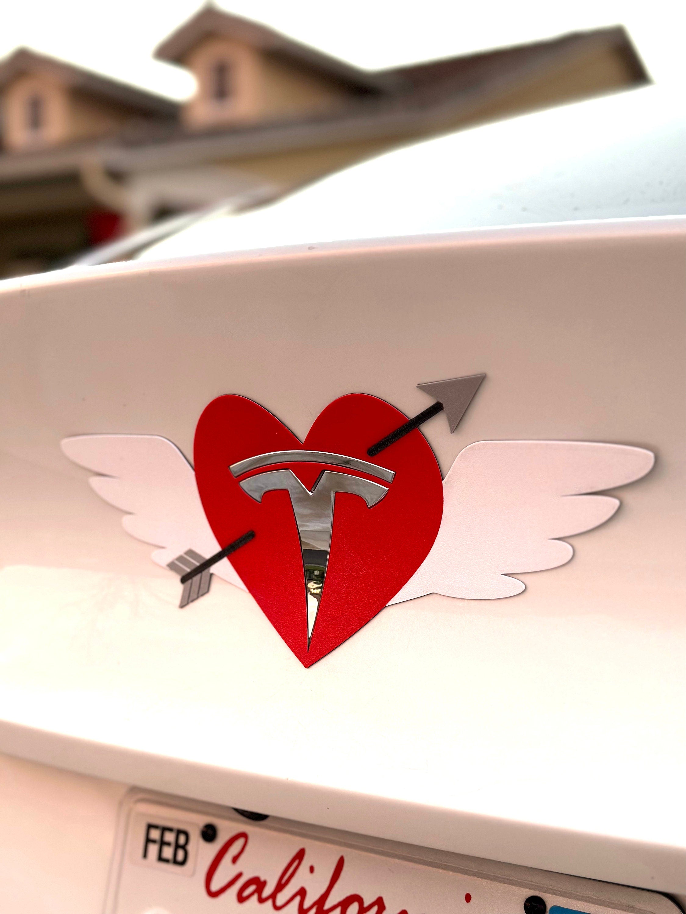 Valentine's Heart with Wings Overlay for Tesla Emblem (personalizable)