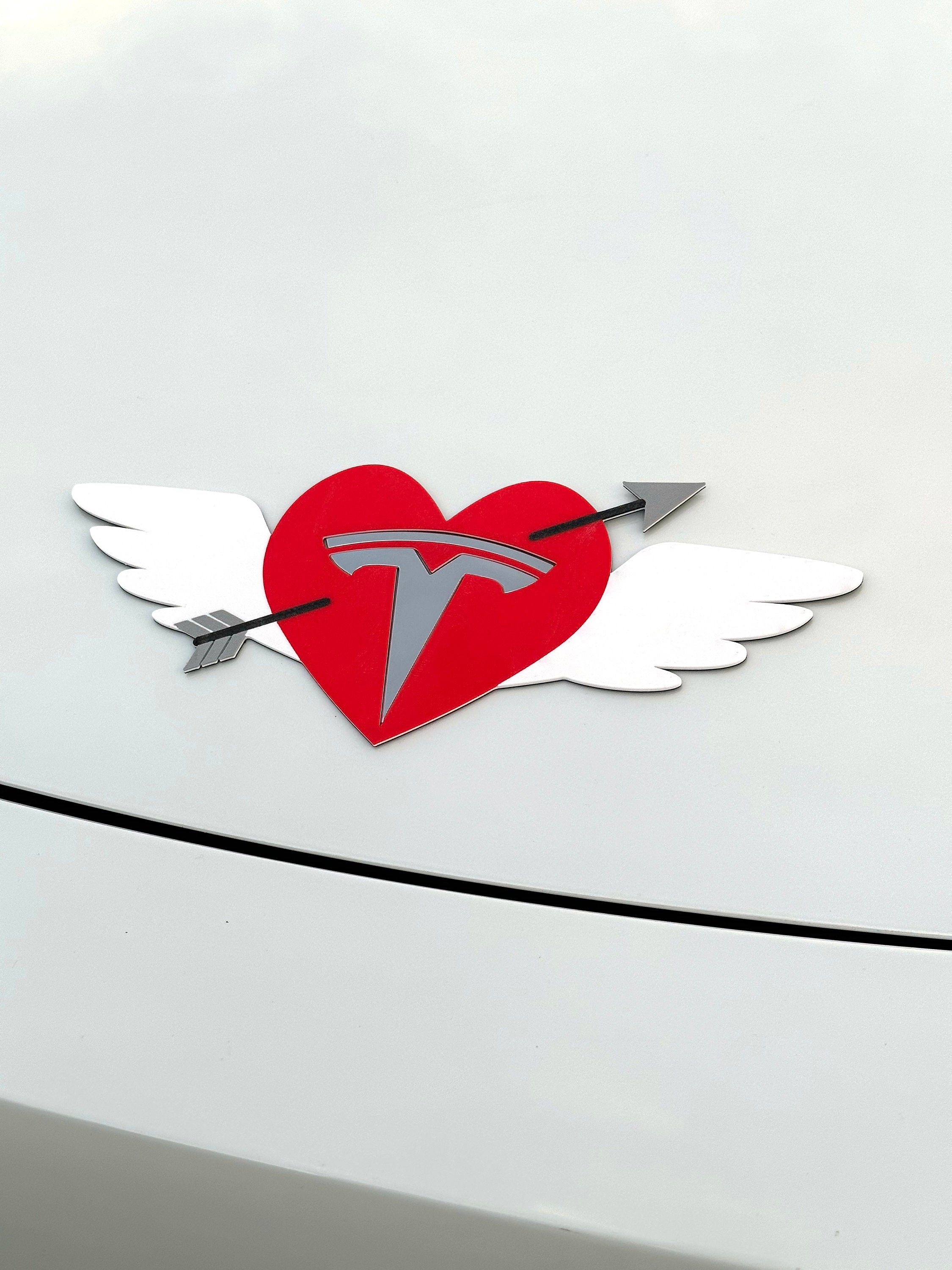 Valentine's Heart with Wings Overlay for Tesla Emblem (personalizable)