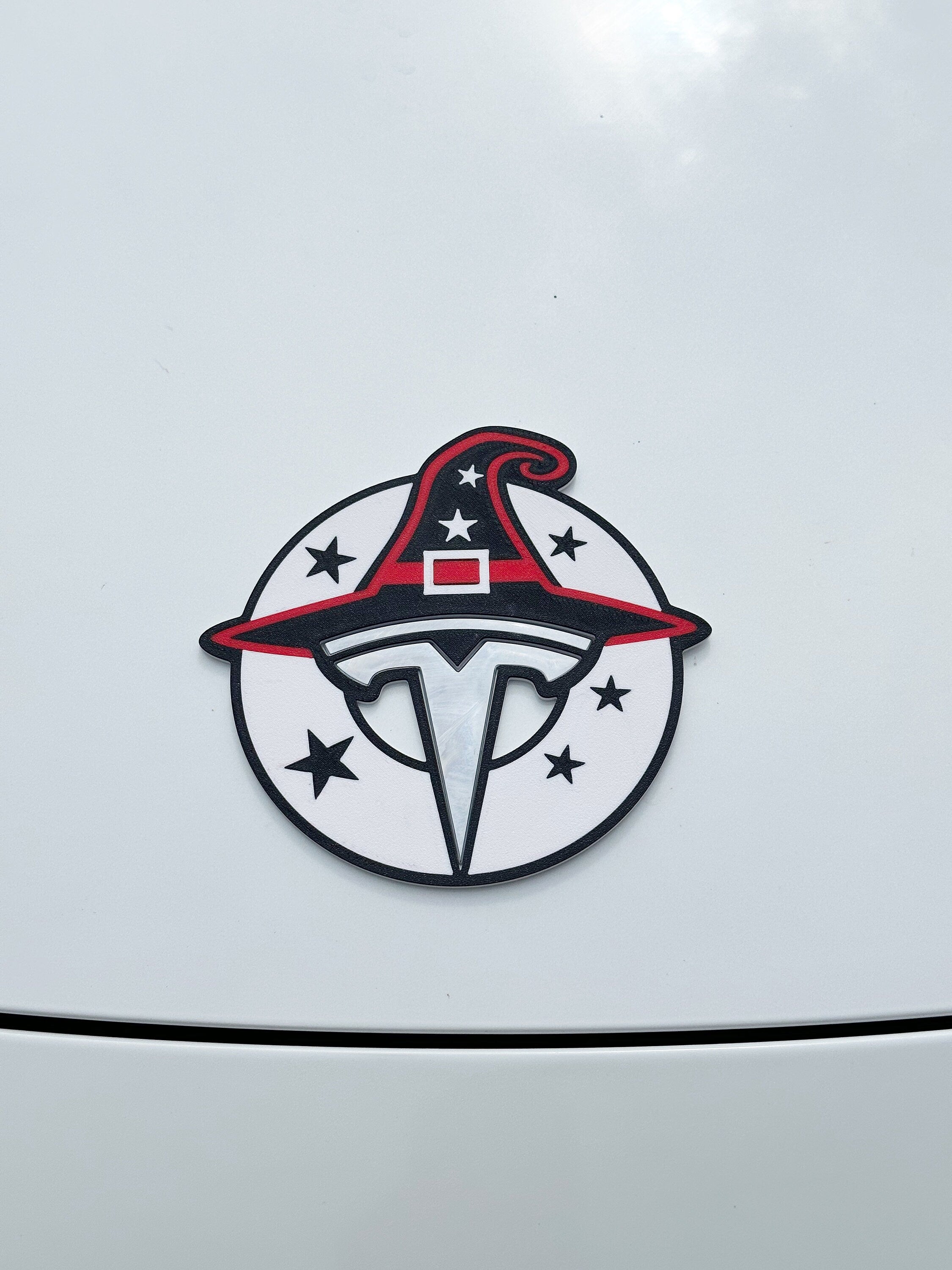 Witch Hat Badge Overlay for Tesla Emblem, Reusable!