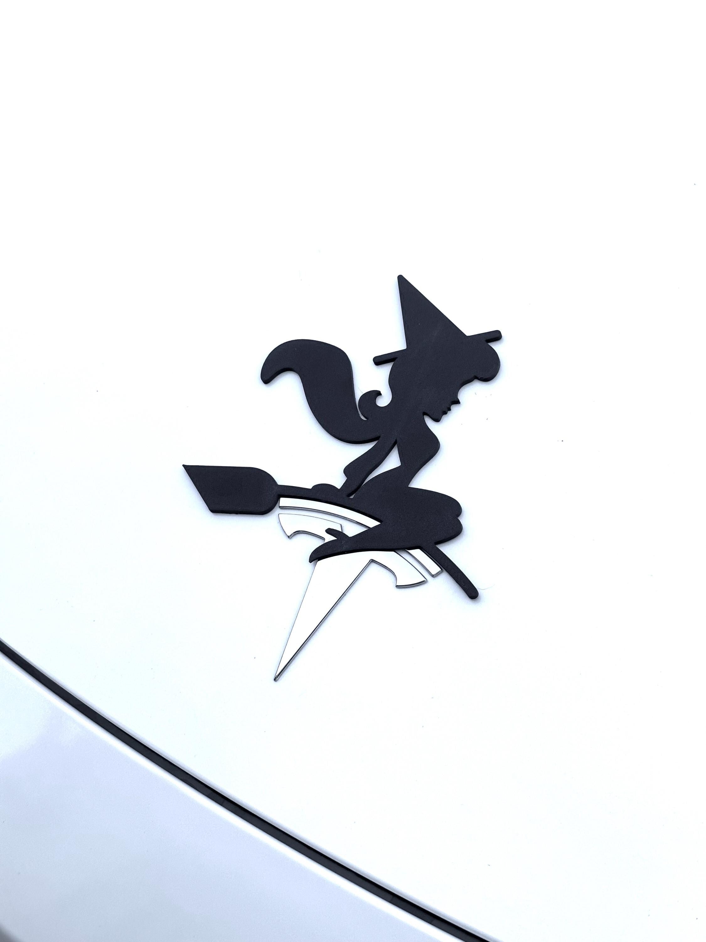 Witch Silhouette Overlay for Tesla Frunk Emblem, Reusable!