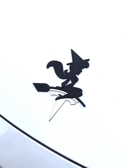 Witch Silhouette Overlay for Tesla Frunk Emblem, Reusable!