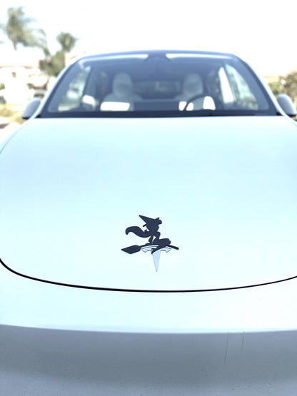 Witch Silhouette Overlay for Tesla Frunk Emblem, Reusable!