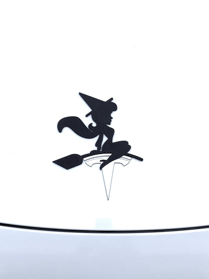 Witch Silhouette Overlay for Tesla Frunk Emblem, Reusable!