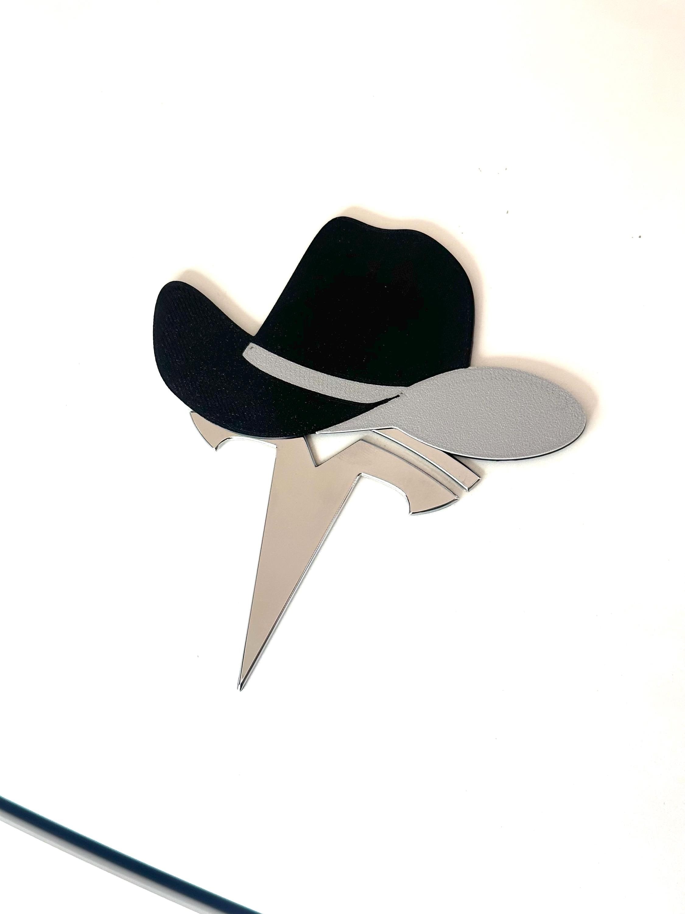 Cowgirl or Cowboy Hat Overlay for Tesla Frunk Emblem, Reusable!