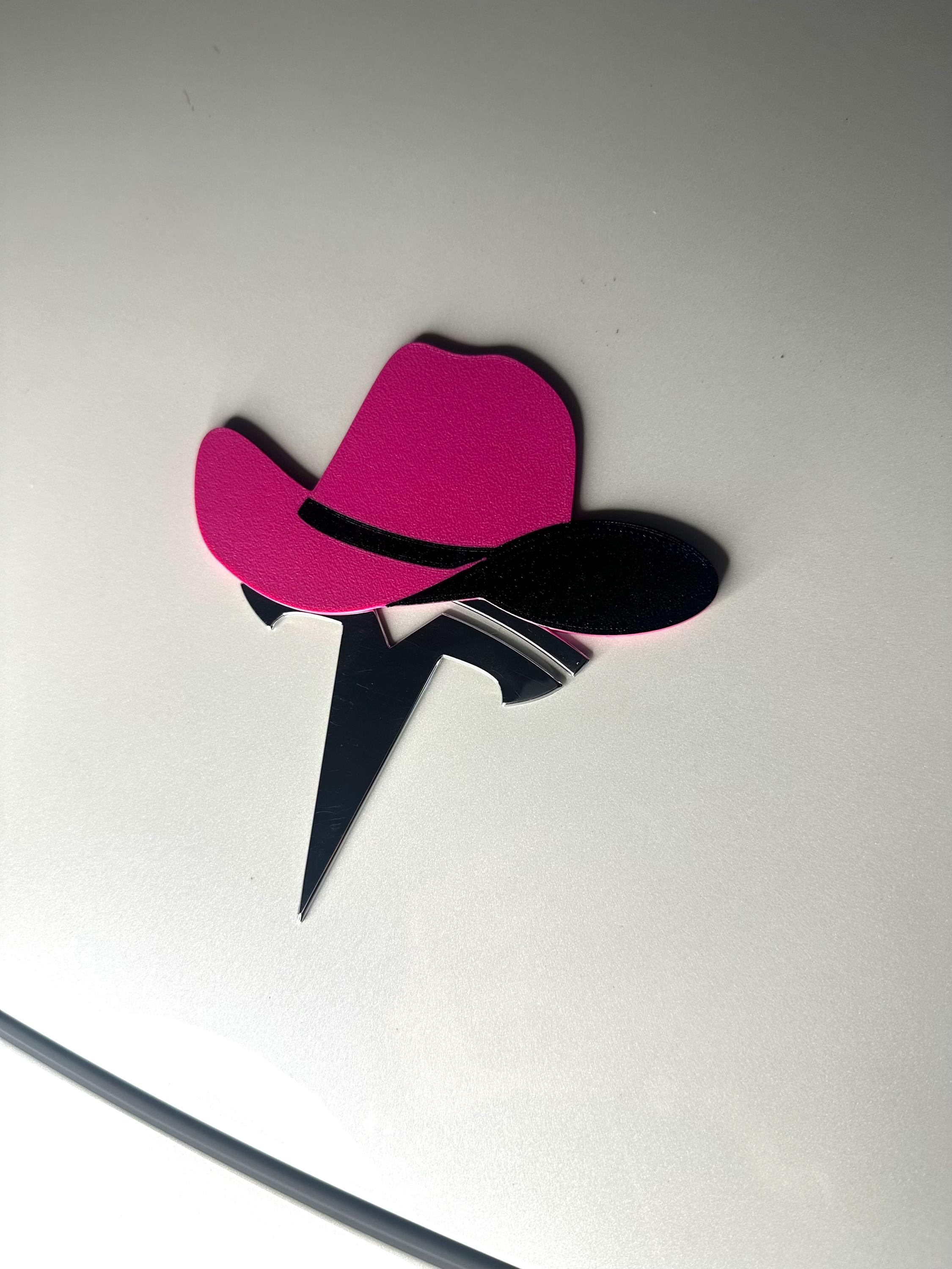 Cowgirl or Cowboy Hat Overlay for Tesla Frunk Emblem, Reusable!