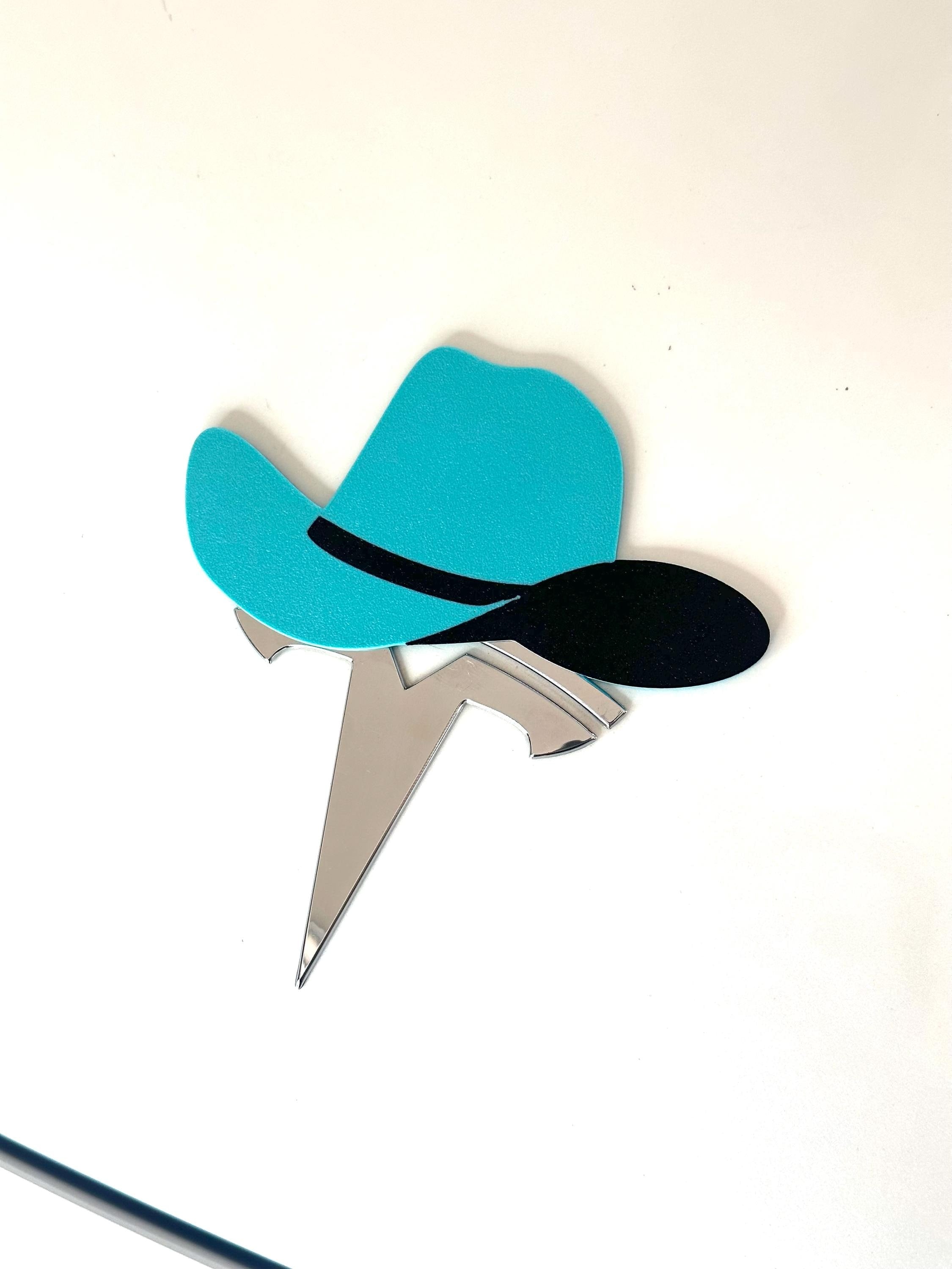 Cowgirl or Cowboy Hat Overlay for Tesla Frunk Emblem, Reusable!