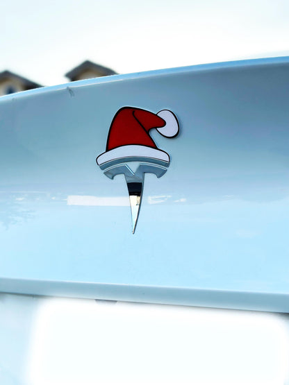 Santa Hat Overlay (w/black outline) for Tesla Emblem, Reusable!