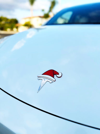 Santa Hat Overlay (w/black outline) for Tesla Emblem, Reusable!