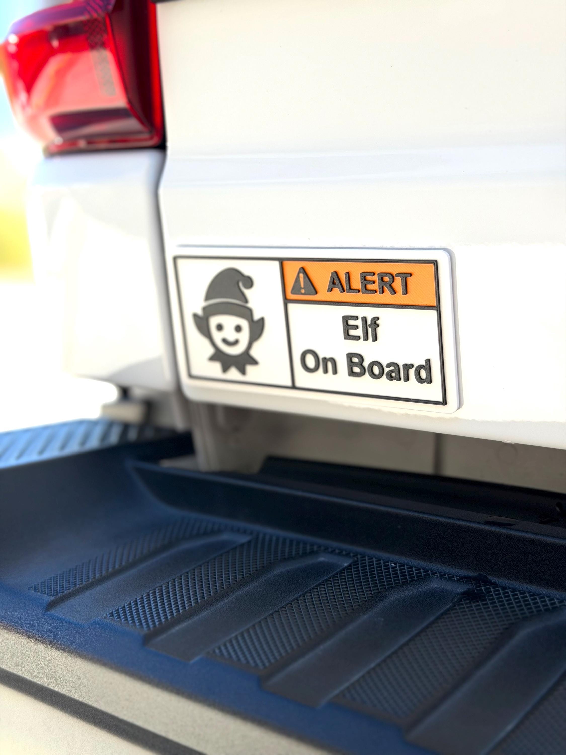 Christmas Warning Label, Reusable Emblem! Elf On Board